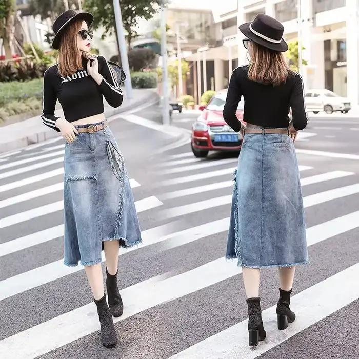 Jupes en jean à fermeture éclair pour femmes