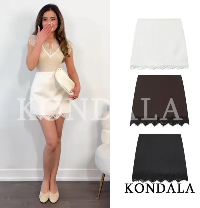 KONDALA Jupe-culotte mini élégante pour femme avec ourlet en dentelle