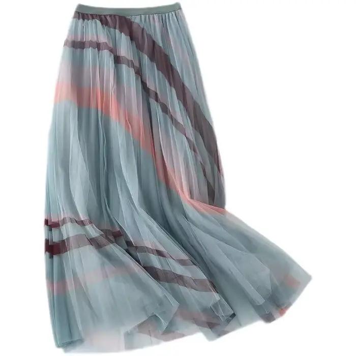 Jupe plissée à rayures et imprimé Patchwork