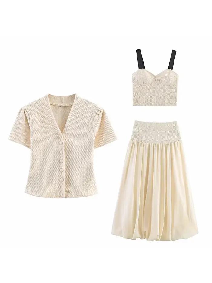Ensemble jupe ballon en tricot pour femme