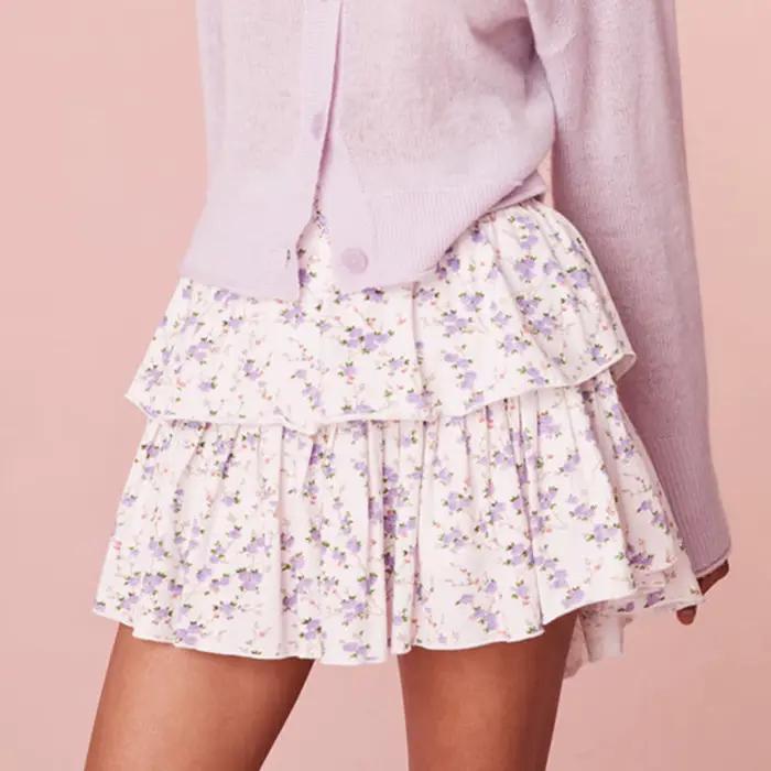 Jupes courtes à volants motif Floral taille élastique ourlet incurvé style HotSweet jupe courte mini-jupe pour femmes occasions spéciales années Y2K