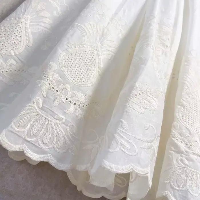 Jupe mi-longue en coton brodé floral vintage pour femmes