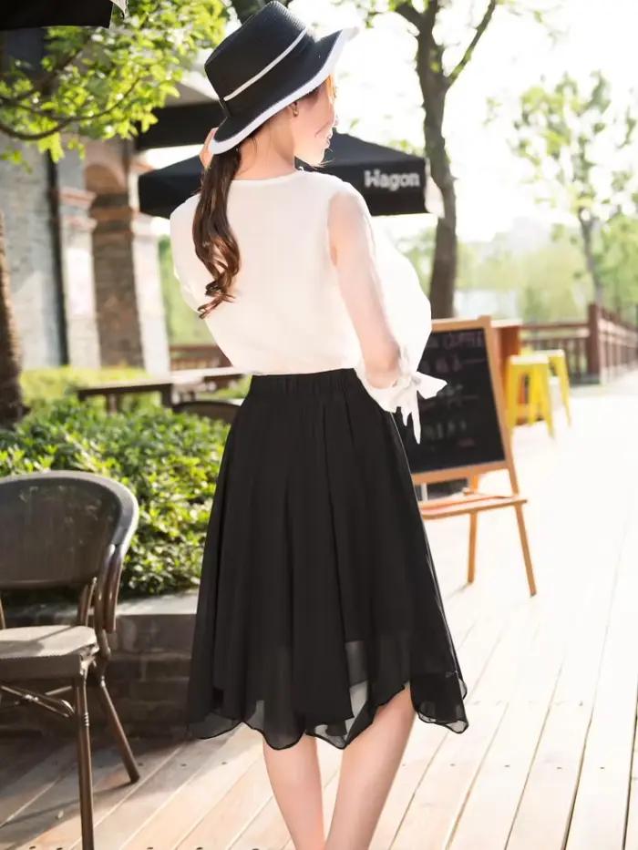 Jupe mi-longue RankSweet avec tour de taille empire, coupe régulière, matériau mixte coton-polyester-acétate, design vintage et Y2K pour femmes, adapté aux saisons chaudes, disponible en beige et noir, taille S à XL