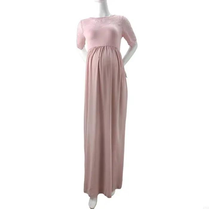 Robe maternité élégante en tissu dentelle douce avec coupe trapèze confortable pour les activités plein air les A2UB