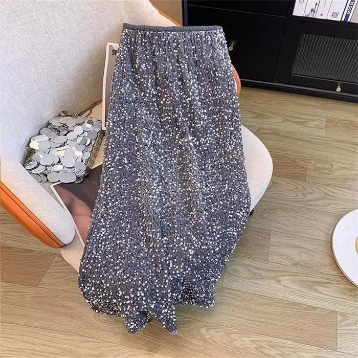 Jupes longues à paillettes noires pour femmes