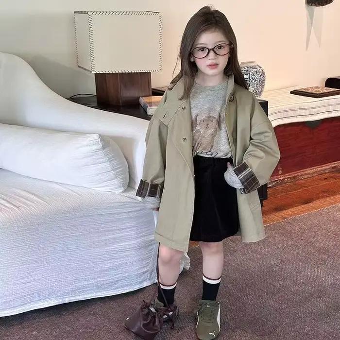 Trench-coat pour filles, nouveau style, veste mi-longue rétro décontractée pour enfants, printemps et automne, 90-150cm