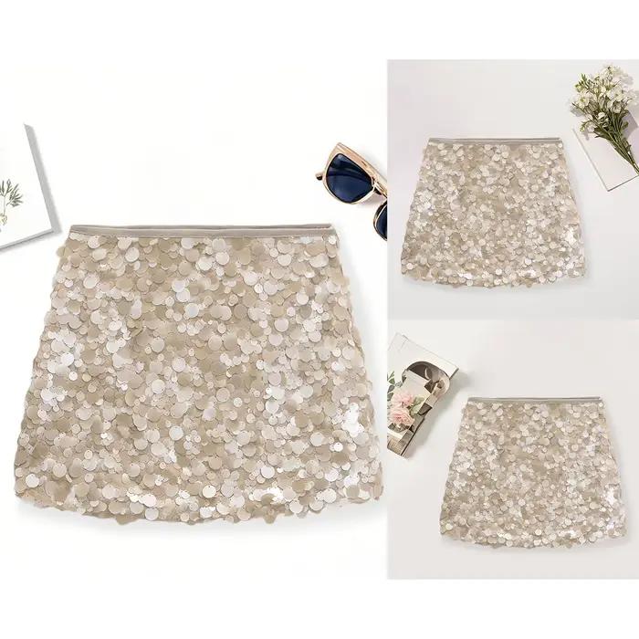 Mini jupe à paillettes solide pour femmes