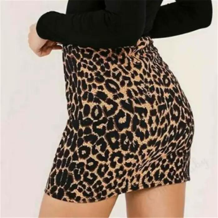 Mode femmes imprimé léopard taille haute Mini jupe Sexy crayon moulante Pack hanche