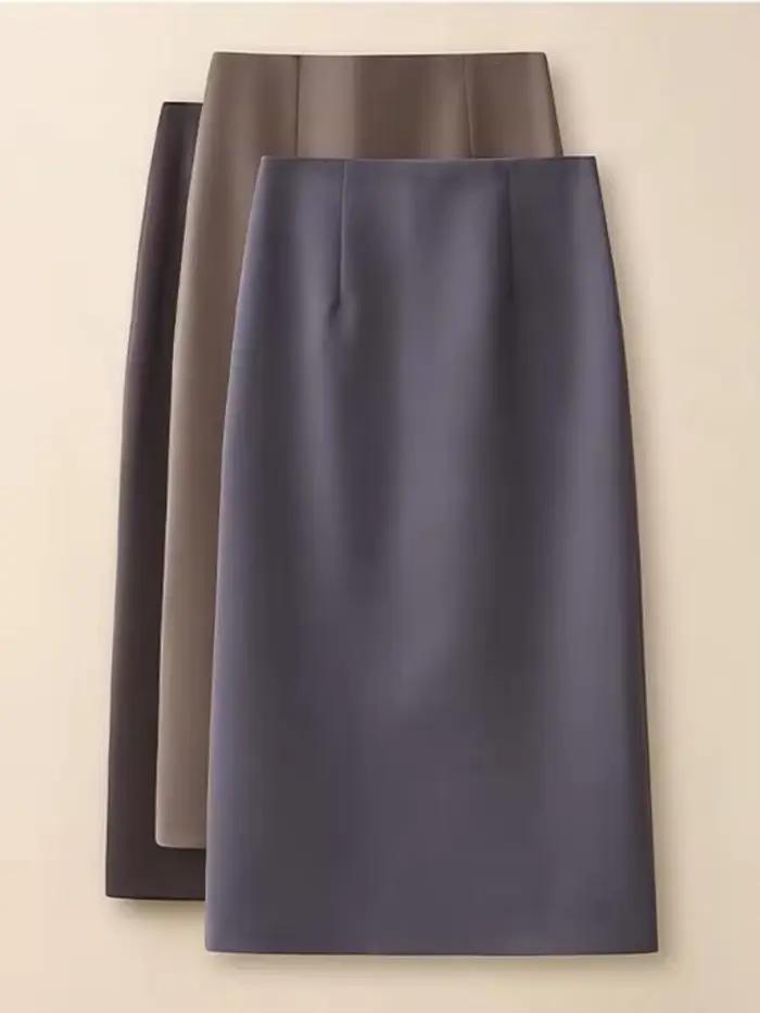 Jupe droite élégante pour femmes en polyester taille haute mi-longue pour tenue de bureau décontractée et occasions spéciales