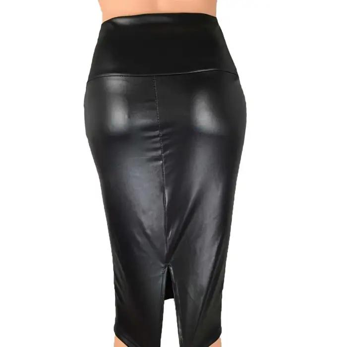 Jupe en cuir dos fendu femmes Sexy moulante