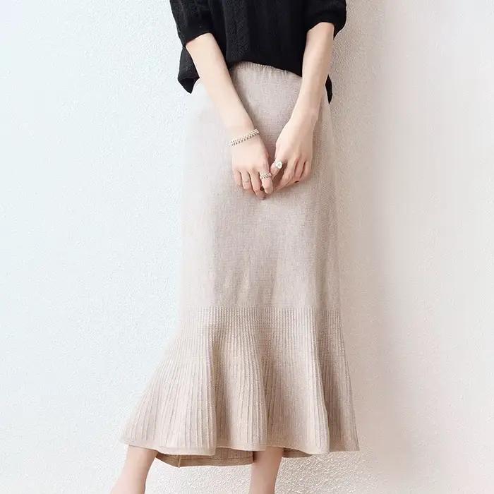 Jupe tricotée en laine pour femme