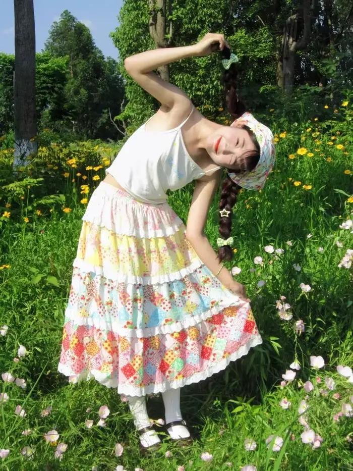 Jupe florale femme imprimé coloré Patchwork 2025 nouvelle douce taille haute