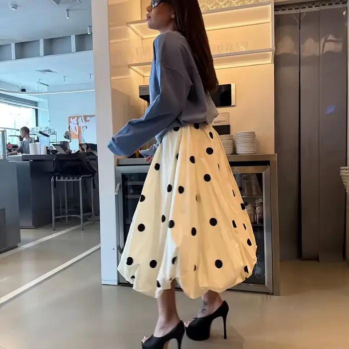 Jupe longue à pois pour femme