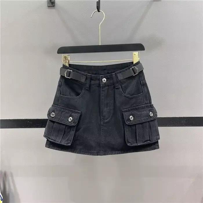 Jupe mini cargo taille haute femme polyester solide avec poches pour mode streetwear et activités sportives printemps automne