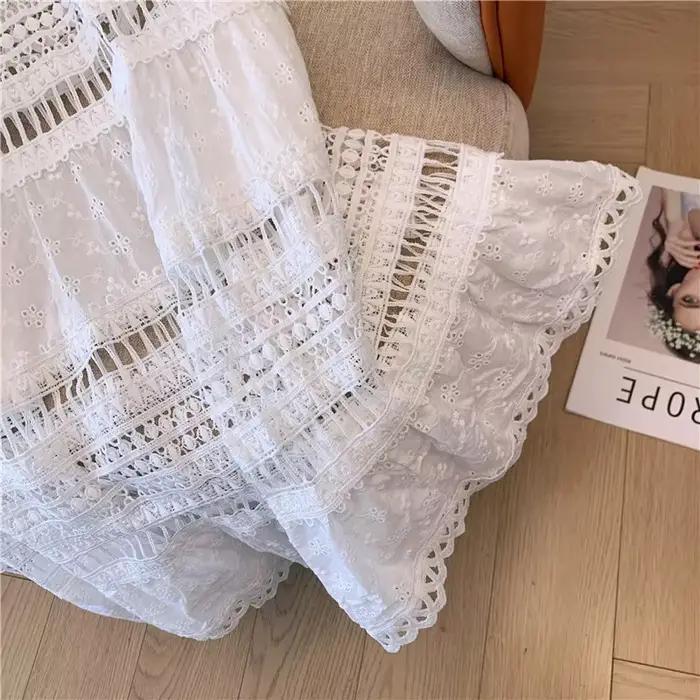 Jupe Maxi Découpée À Œillets Brodés En Polyester Style Bohème Pour Vacances D'été Occasions Spéciales