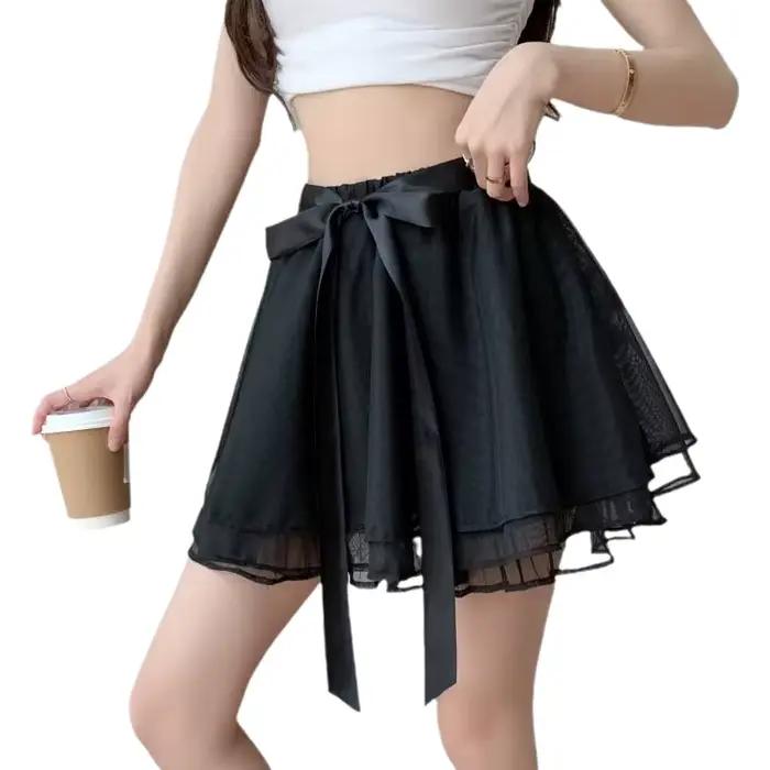 Jupe courte en tulle bouffante avec ruban simple pour fille