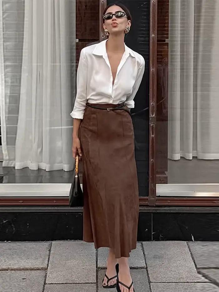 Demi-jupes en daim vintage pour femmes