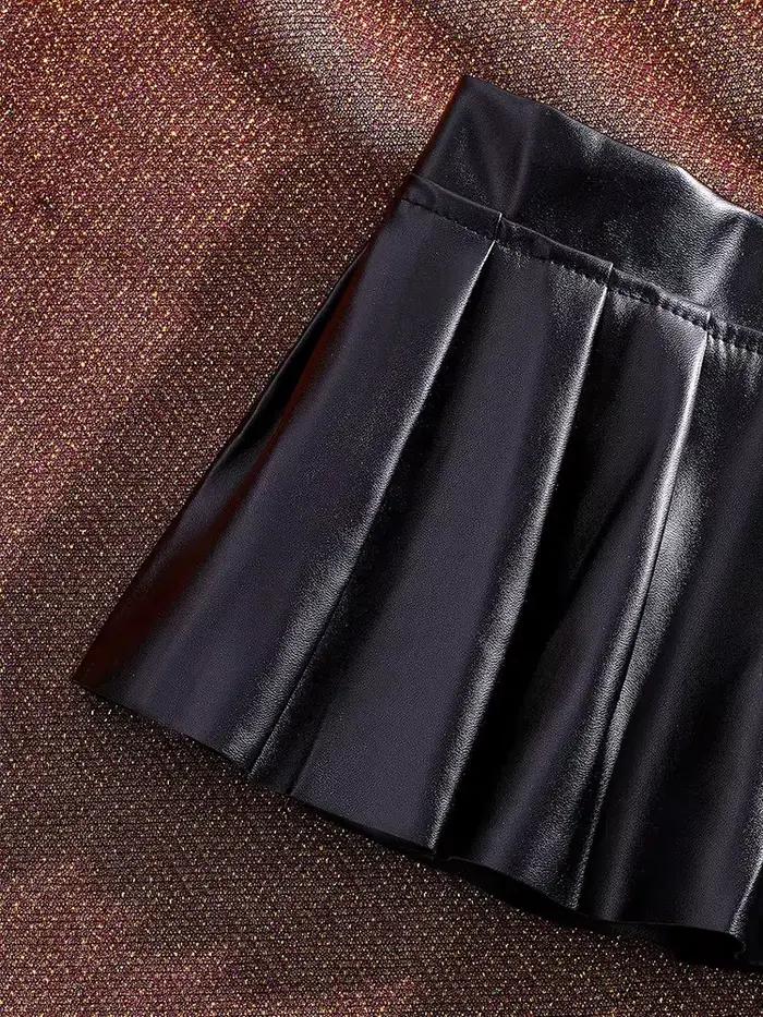 Jupe plissée en cuir PU pour femmes