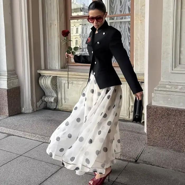 Jupe de bureau à pois pour femme