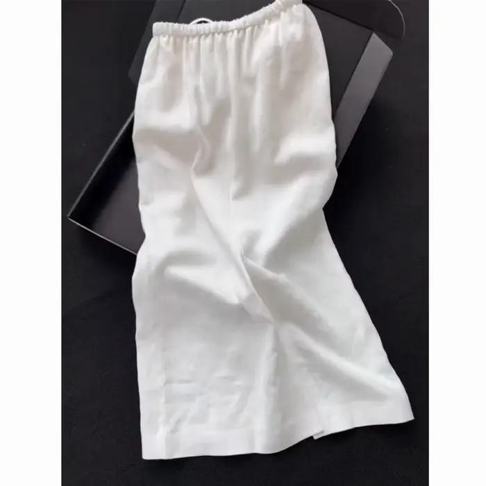 Jupe mi-longue pour femme en lin blanc