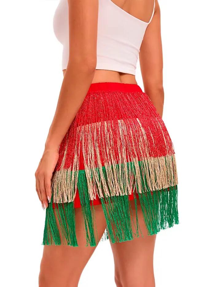 Mini-jupe bohème colorée à franges pour femmes adultes