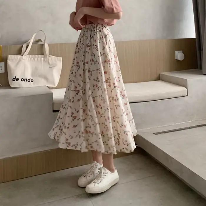 Jupe longue plissée Vintage à imprimé Floral