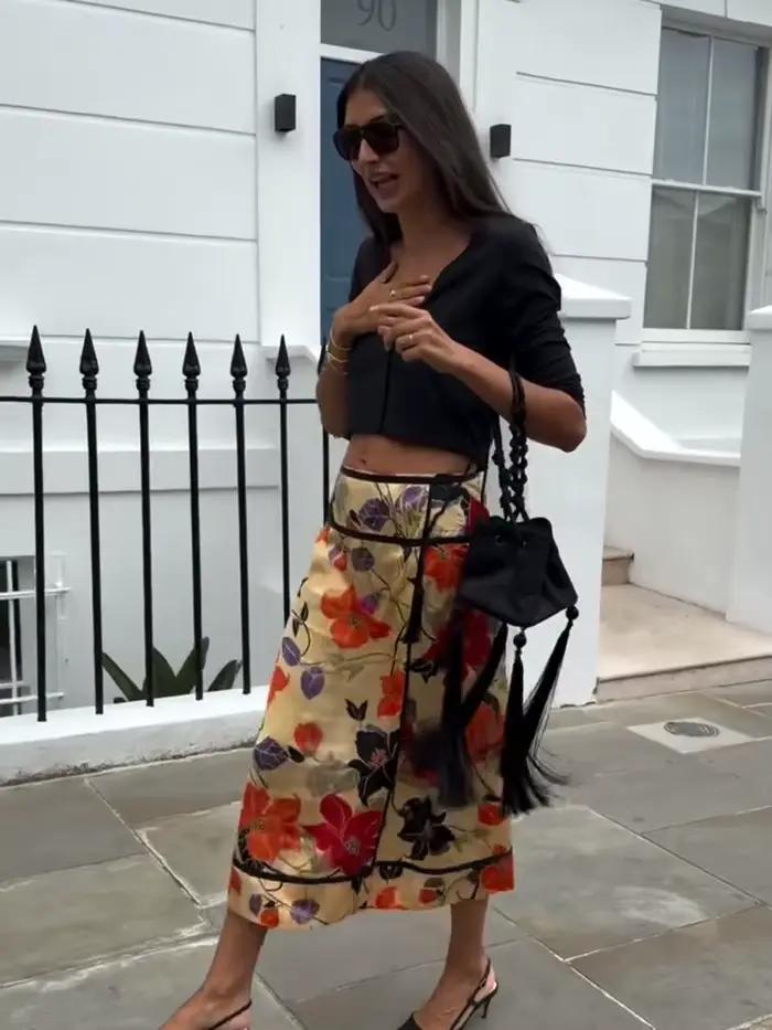 Jupe vintage à imprimé floral pour femme
