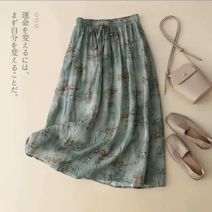 Jupe longue vintage imprimée en coton et lin