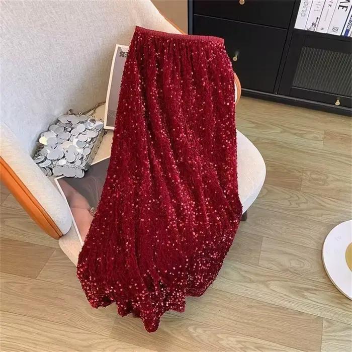 Jupes longues à paillettes noires pour femmes