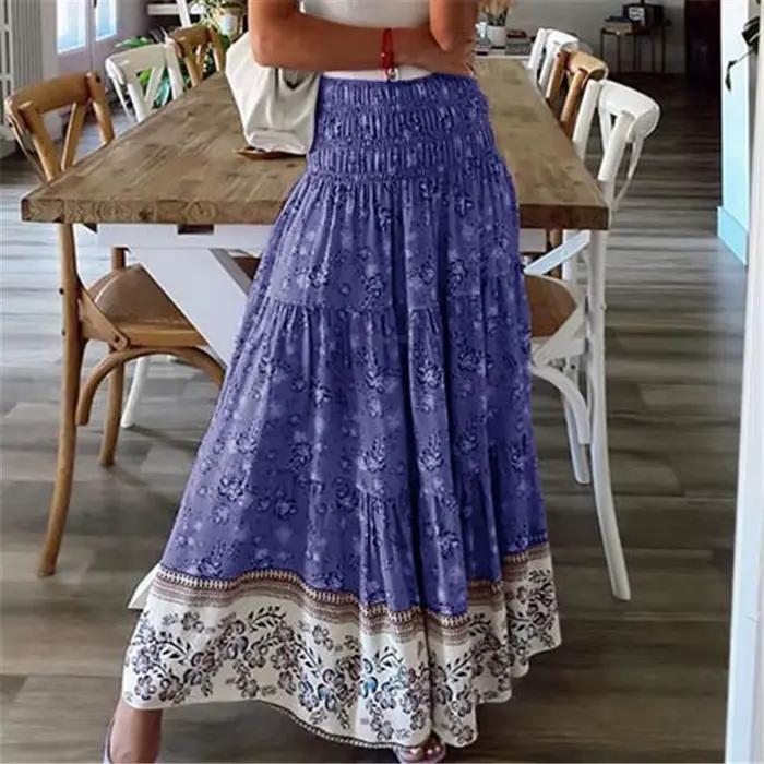 Jupe ample fleurie style bohème pour femmes, polyester extensible, longueur cheville, décontracté toute saison, multicolore