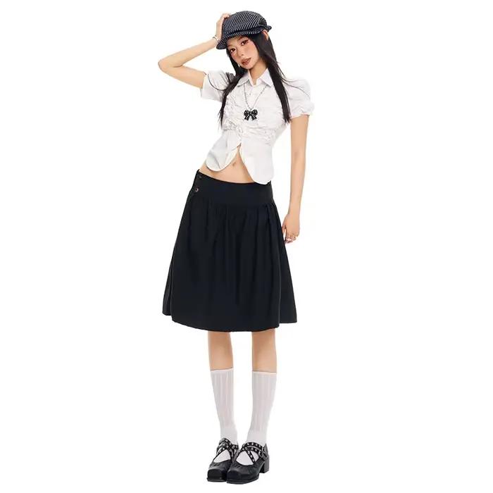 Mini-jupe plissée noire rétro décontractée pour femme