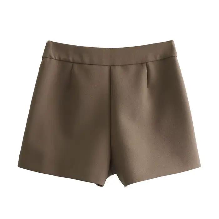 Femme taille haute Shorts jupes 2025 mode poches avant fendu bureau dame Mini jupe Vintage asymétrique côté fermeture