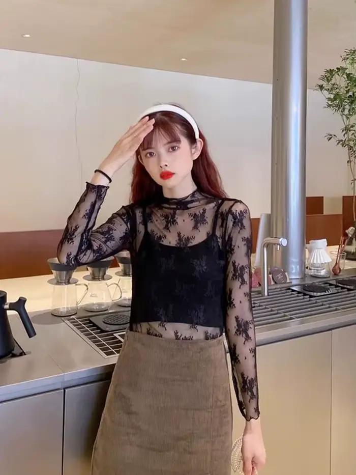 Chemise transparente sexy à base de dentelle