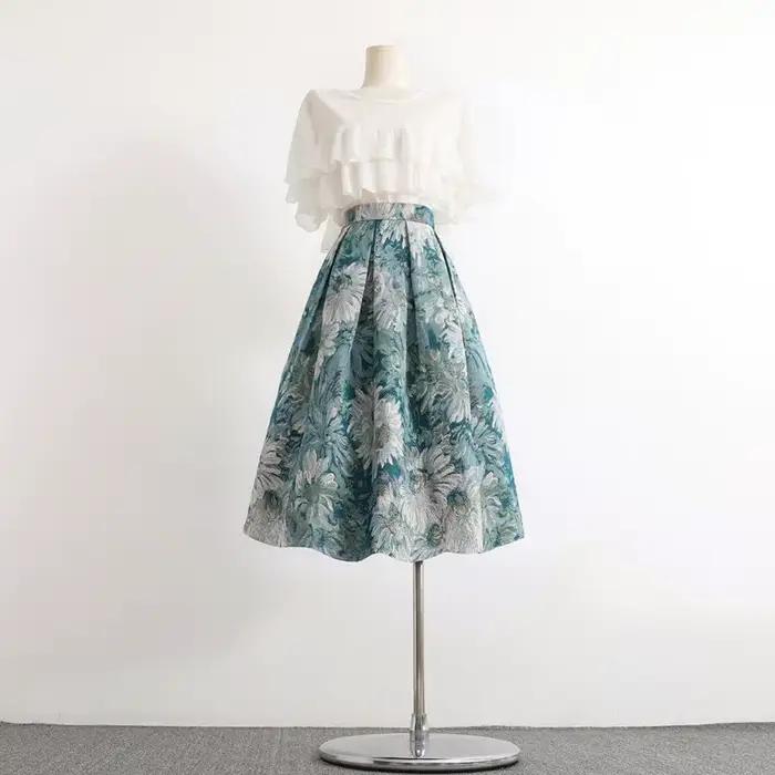 Robe de bal bleu ciel peinture florale vintage ample pour femmes longueur aux genoux soirée élégante vintage femmes vêtements de mode occassions spéciales