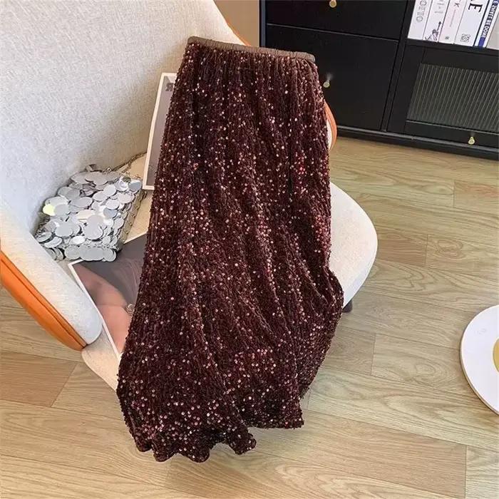 Jupes longues à paillettes noires pour femmes