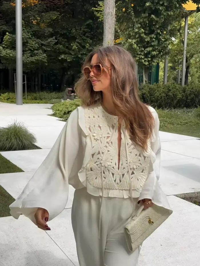 Ensemble haut et jupe en Patchwork brodé pour femmes