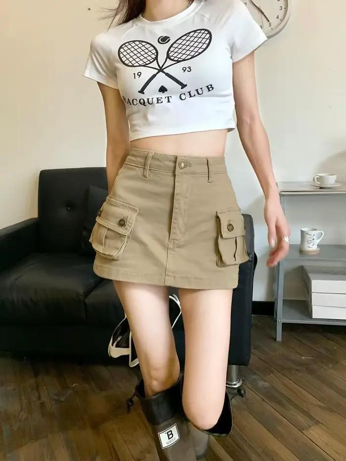 Jupe courte en jean kaki pour femme
