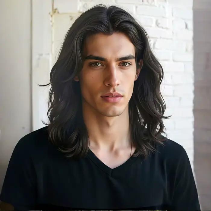 Perruque longue bouclée noire pour homme, style classique et tendance, perruque en fibre synthétique noire, style rock adapté à un usage quotidien