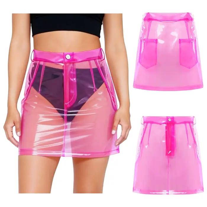 Mini-jupes transparentes en PVC pour femmes
