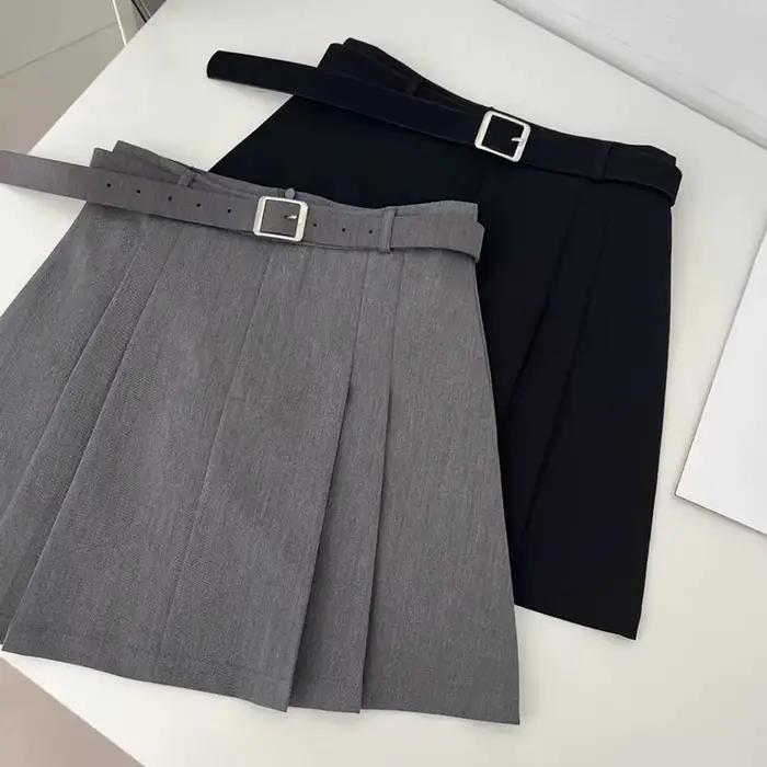 Lucyever Preppy Style a-ligne jupe pour femmes été nouvelle taille haute noir gris jupes plissées femme décontracté