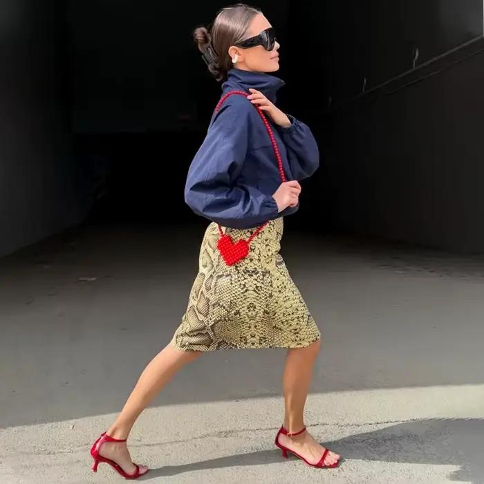Jupe longue droite à motif serpent TARUXY pour femme junior high street printemps été 2025 coton fibre de bambou haute élasticité style moderne occassions spéciales