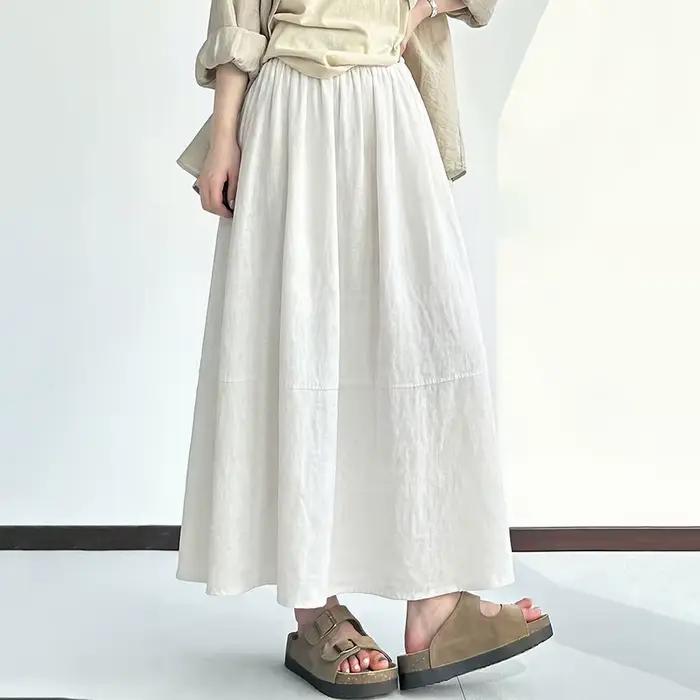 Jupes longues en coton et lin de style japonais pour femmes