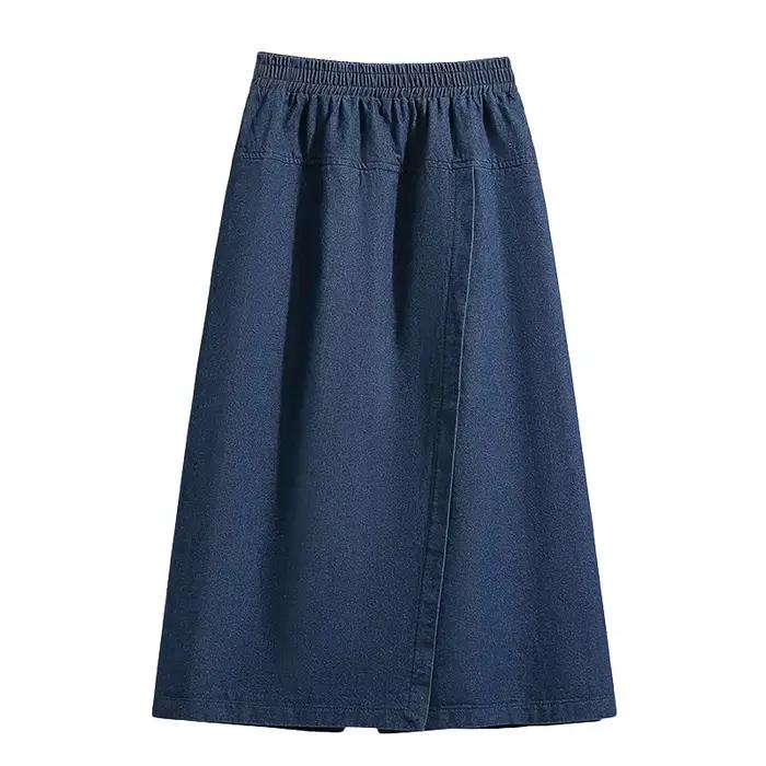 Jupe en jean taille haute trapèze mini-midi grande taille pour femme
