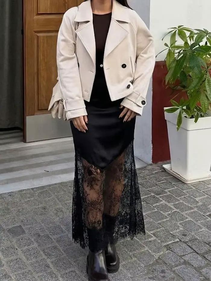 HH été dentelle jupes pour femmes élégant mode Patchwork taille haute mince dentelle Maxi jupes Sexy dame fête Club Boho jupe