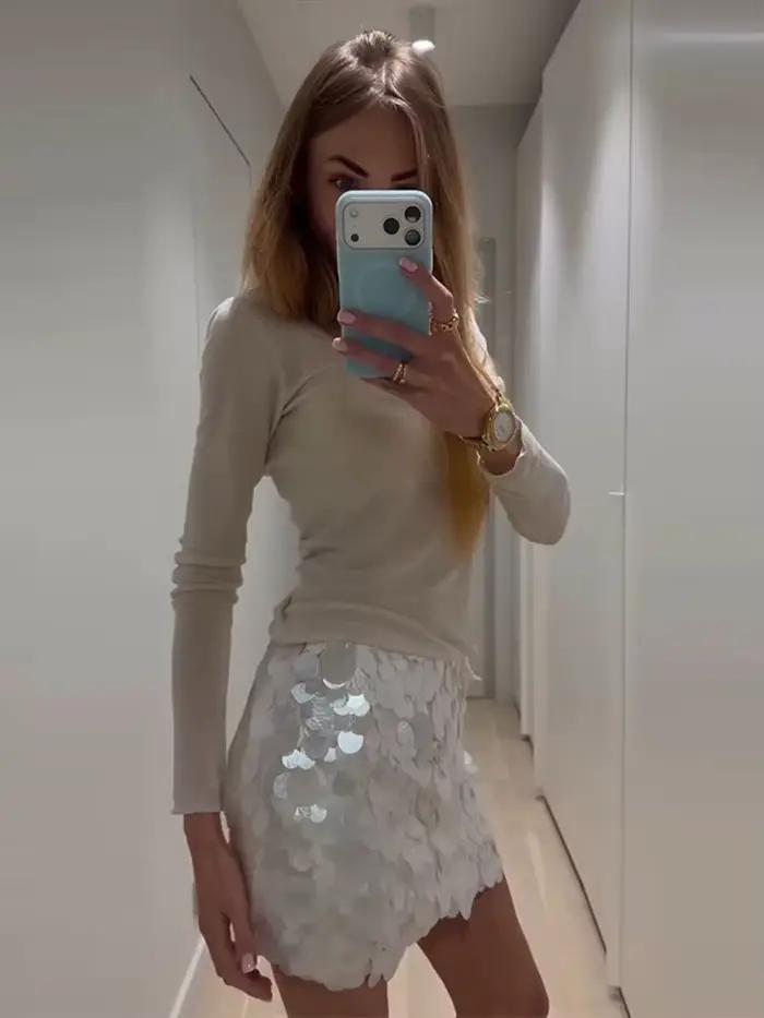 Jupe sexy pour femme à grandes paillettes