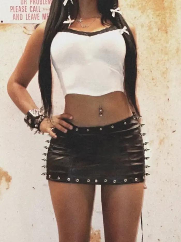 Mini jupes noires en PU pour femmes