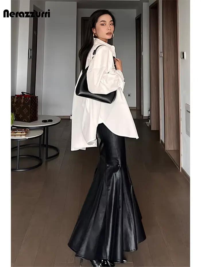 Lautaro printemps Chic élégant noir doux Pu cuir Midi sirène trompette jupe femmes taille haute Extra longue luxe élégant vêtements