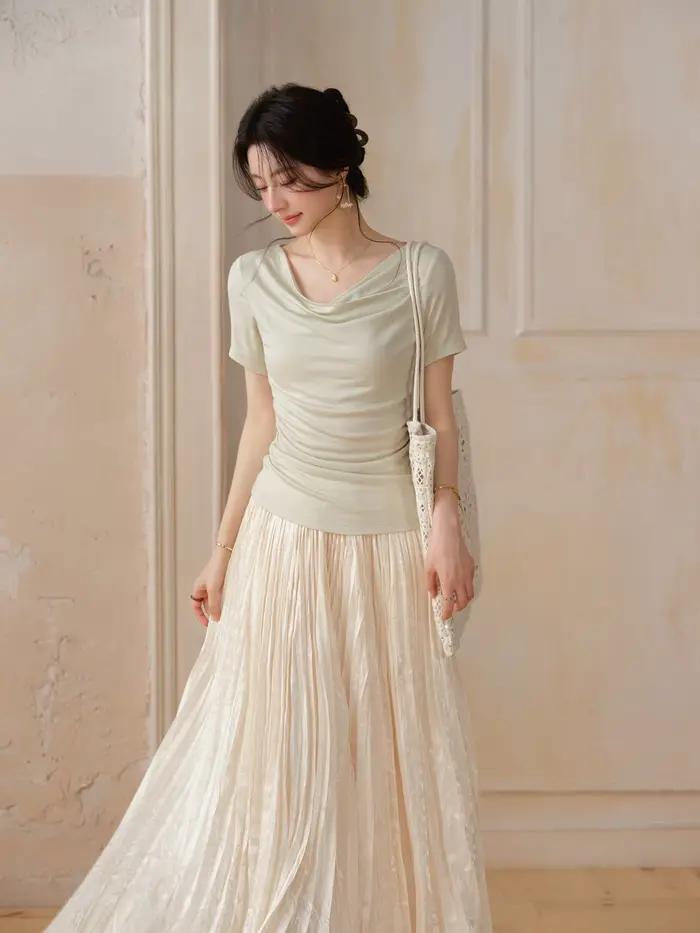 Ensemble jupe et t-shirt drapé pour femme