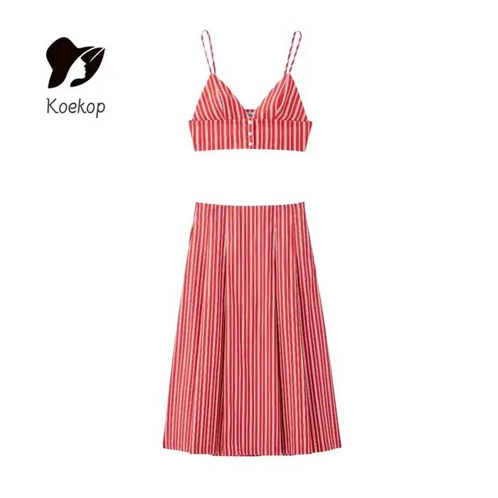Koekop mode femme Sexy rayé licou haut court et Vintage taille haute labyrinthe femmes Chic dames