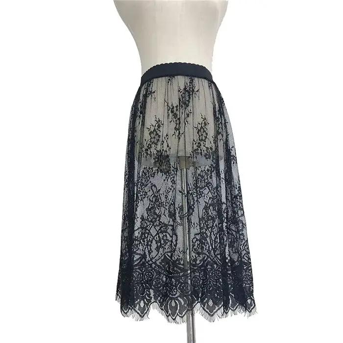 Mini jupe en dentelle transparente polyestère avec motif floral pour femmes, décontractée et sexy pour printemps été